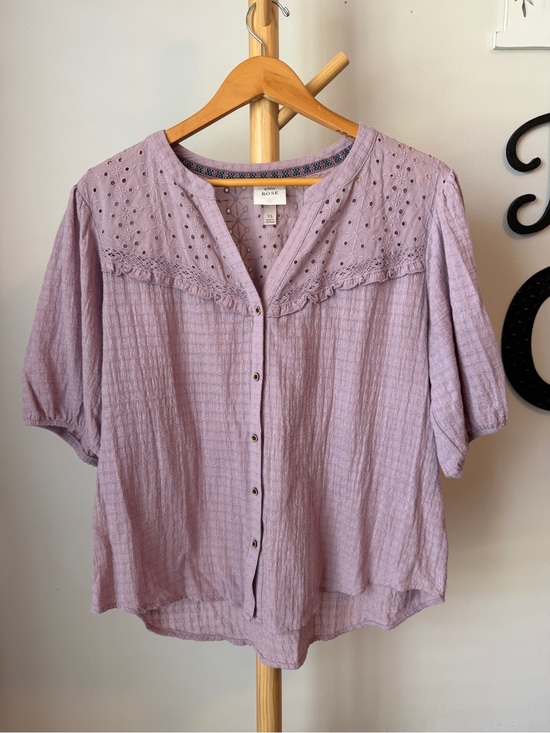 Knox Rose Tops - Knox Rose Purple Peasant Blouse Size XL Eyelet Embroidery Short Puff Sleeve Top